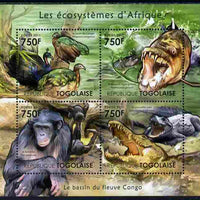 Togo 2011 Ecosystem of Africa - Animals of the River Congo perf sheetlet containing 4 values unmounted mint
