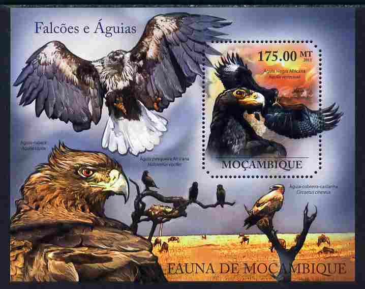 Mozambique 2011 Hawks & Eagles perf m/sheet containing octagonal shaped value unmounted mint