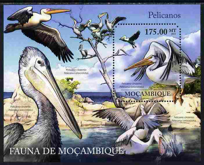 Mozambique 2011 Pelicans perf m/sheet containing octagonal shaped value unmounted mint
