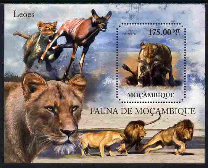 Mozambique 2011 Lions perf m/sheet containing octagonal shaped value unmounted mint