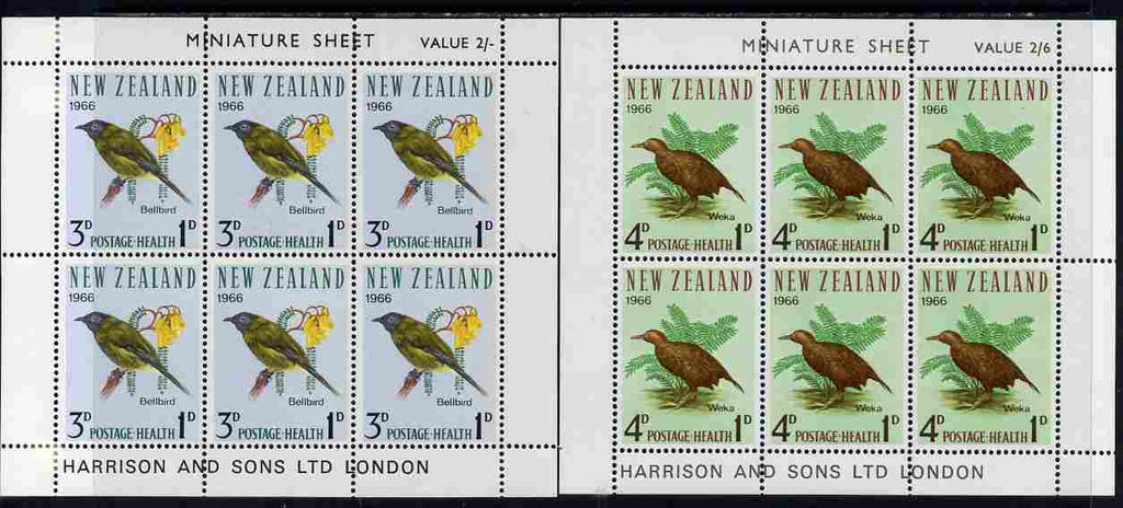 New Zealand 1966 Health - Weka & Bell Birds set of 2 m/sheets unmounted mint, SG MS 841