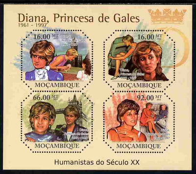 Mozambique 2011 Diana Princess of Wales perf sheetlet containing four octagonal shaped values unmounted mint