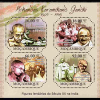 Mozambique 2011 Mahatma Gandhi perf sheetlet containing four octagonal shaped values unmounted mint