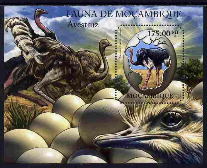 Mozambique 2011 Ostrich perf s/sheet containing octagonal shaped value unmounted mint