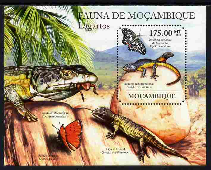 Mozambique 2011 Lizards perf s/sheet containing octagonal shaped value unmounted mint