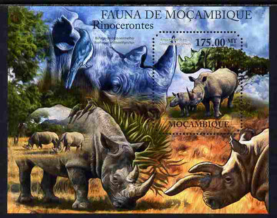 Mozambique 2011 Rhinos perf s/sheet containing octagonal shaped value unmounted mint