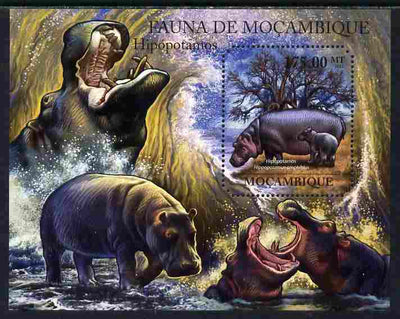 Mozambique 2011 Hippos perf s/sheet containing octagonal shaped value unmounted mint