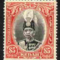 Malaya - Kedah 1937 Sultan $5 black & scarlet mounted mint SG 68
