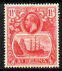 St Helena 1922-37 KG5 Badge Script 1.5d rose-red single with variety 'Damage to rigging on main mast below first yardarm', (stamp 7) mounted mint SG 99var