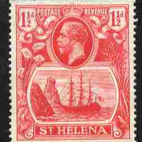 St Helena 1922-37 KG5 Badge Script 1.5d rose-red single with variety 'Damage to rigging on main mast below first yardarm', (stamp 7) mounted mint SG 99var