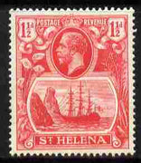 St Helena 1922-37 KG5 Badge Script 1.5d rose-red single with variety 'Damage to rigging on main mast below first yardarm', (stamp 7) mounted mint SG 99var