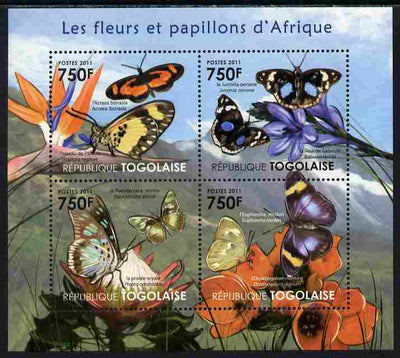 Togo 2011 Flowers & Butterflies of Africa perf sheetlet containing 4 values unmounted mint