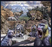 Togo 2011 Endangered Animals of Africa perf sheetlet containing 4 values unmounted mint