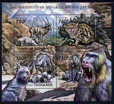 Togo 2011 Endangered Animals of Africa perf sheetlet containing 4 values unmounted mint