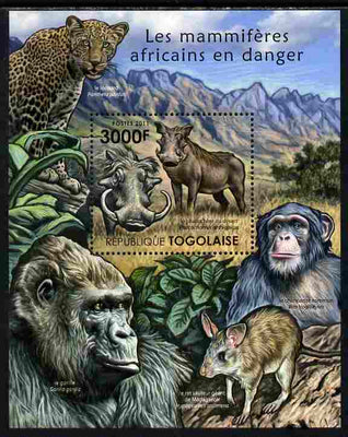 Togo 2011 Endangered Animals of Africa perf s/sheet unmounted mint