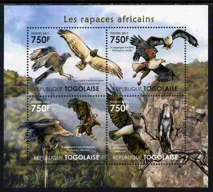 Togo 2011 Raptors of Africa perf sheetlet containing 4 values unmounted mint