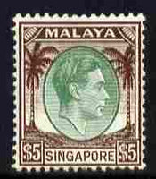Singapore 1948-52 KG6 $5 green & brown P14 very lightly mounted mint SG 15