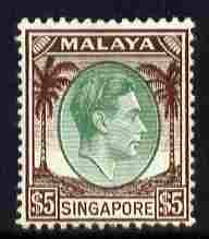 Singapore 1948-52 KG6 $5 green & brown P14 very lightly mounted mint SG 15
