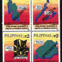 Philippines 1993 Guerrilla Units of World War 2 se-tenant block of 4 each overprinted SPECIMEN unmounted mint (only 500 produced) SG 2594s-97s