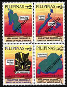 Philippines 1993 Guerrilla Units of World War 2 se-tenant block of 4 each overprinted SPECIMEN unmounted mint (only 500 produced) SG 2594s-97s