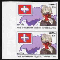 Guyana 1991 700th Anniversary of Swiss Confederation $75 imperf pair unmounted mint as SG 3216