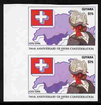 Guyana 1991 700th Anniversary of Swiss Confederation $75 imperf pair unmounted mint as SG 3216