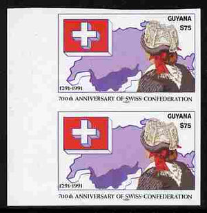 Guyana 1991 700th Anniversary of Swiss Confederation $75 imperf pair unmounted mint as SG 3216