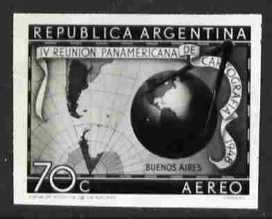 Argentine Republic 1948 Pan-American Cartographers 70c twice stamp-size black & white photographic proof of issued stamp as SG 808