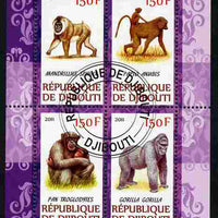 Djibouti 2011 African Fauna - Gorillas perf sheetlet containing 4 values cto used