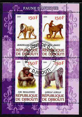Djibouti 2011 African Fauna - Gorillas perf sheetlet containing 4 values cto used