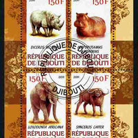 Djibouti 2011 African Fauna - Hippos, Rhinos & Elephants perf sheetlet containing 4 values cto used