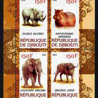 Djibouti 2011 African Fauna - Hippos, Rhinos & Elephants perf sheetlet containing 4 values unmounted mint