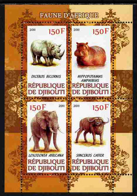 Djibouti 2011 African Fauna - Hippos, Rhinos & Elephants perf sheetlet containing 4 values unmounted mint