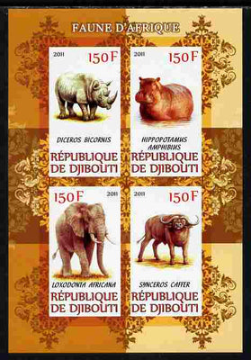 Djibouti 2011 African Fauna - Hippos, Rhinos & Elephants imperf sheetlet containing 4 values unmounted mint