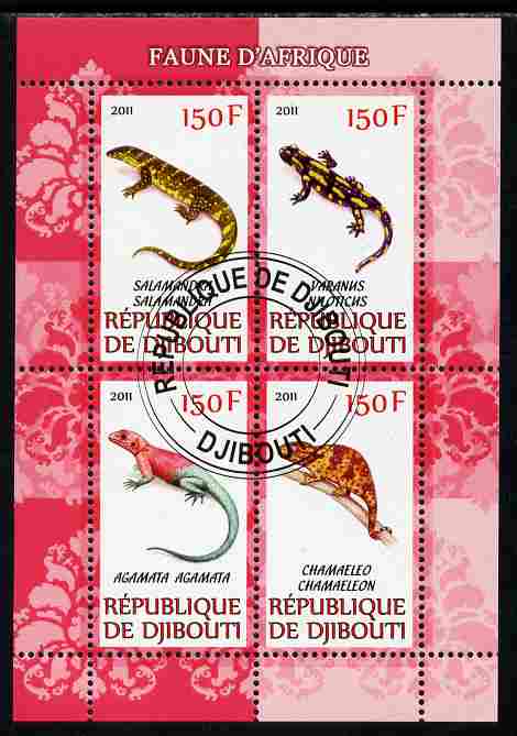 Djibouti 2011 African Fauna - Lizards perf sheetlet containing 4 values cto used