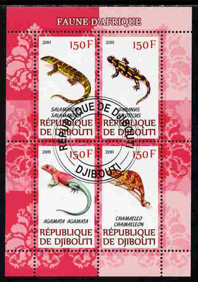 Djibouti 2011 African Fauna - Lizards perf sheetlet containing 4 values cto used