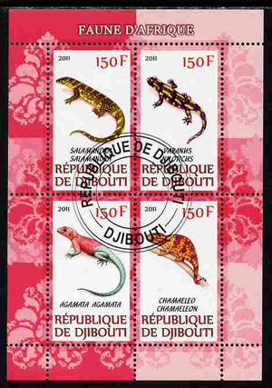 Djibouti 2011 African Fauna - Lizards perf sheetlet containing 4 values cto used