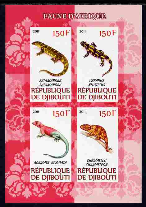 Djibouti 2011 African Fauna - Lizards imperf sheetlet containing 4 values unmounted mint