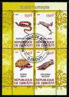 Djibouti 2011 African Fauna - Reptiles perf sheetlet containing 4 values cto used