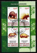 Djibouti 2011 African Fauna - Porcupines, Shrews & Aardvarks perf sheetlet containing 4 values cto used