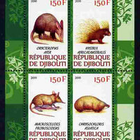 Djibouti 2011 African Fauna - Porcupines, Shrews & Aardvarks perf sheetlet containing 4 values unmounted mint