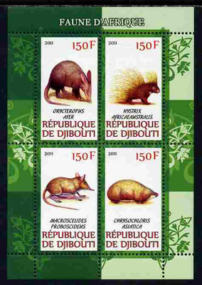 Djibouti 2011 African Fauna - Porcupines, Shrews & Aardvarks perf sheetlet containing 4 values unmounted mint