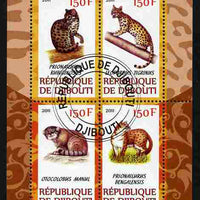 Djibouti 2011 Wild Cats perf sheetlet containing 4 values cto used