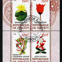 Djibouti 2011 Beautiful Flowers #1 perf sheetlet containing 4 values cto used