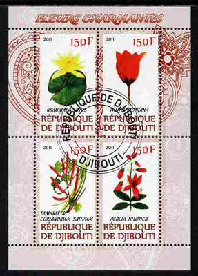 Djibouti 2011 Beautiful Flowers #1 perf sheetlet containing 4 values cto used