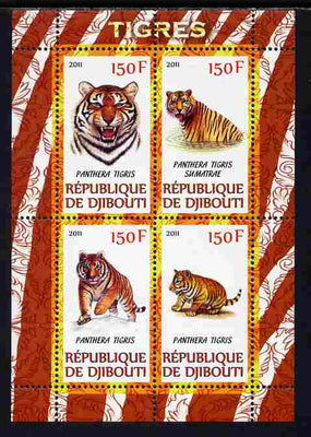 Djibouti 2011 Tigers perf sheetlet containing 4 values unmounted mint