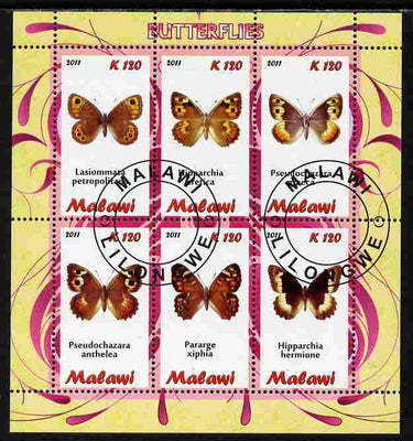 Malawi 2011 Butterflies #1 perf sheetlet containing 6 values cto used