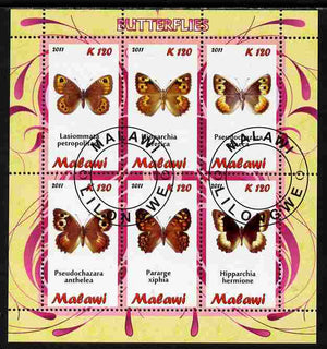 Malawi 2011 Butterflies #1 perf sheetlet containing 6 values cto used