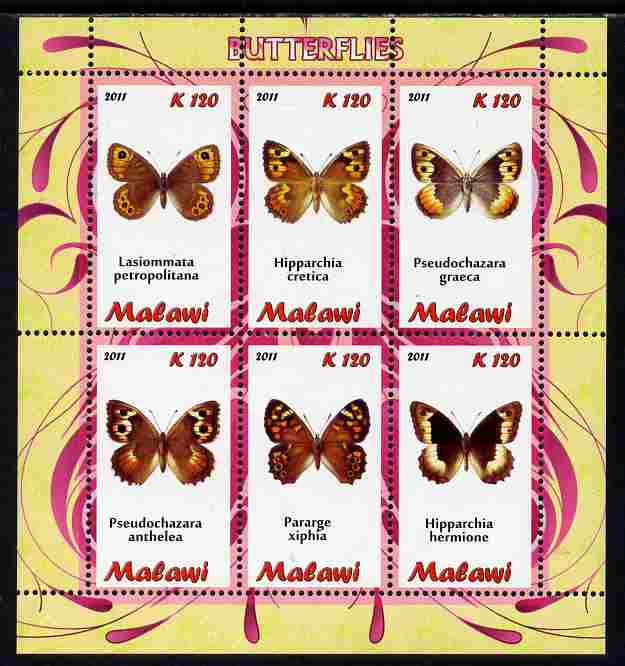 Malawi 2011 Butterflies #1 perf sheetlet containing 6 values unmounted mint