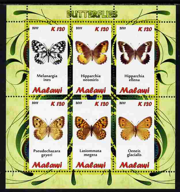 Malawi 2011 Butterflies #2 perf sheetlet containing 6 values unmounted mint